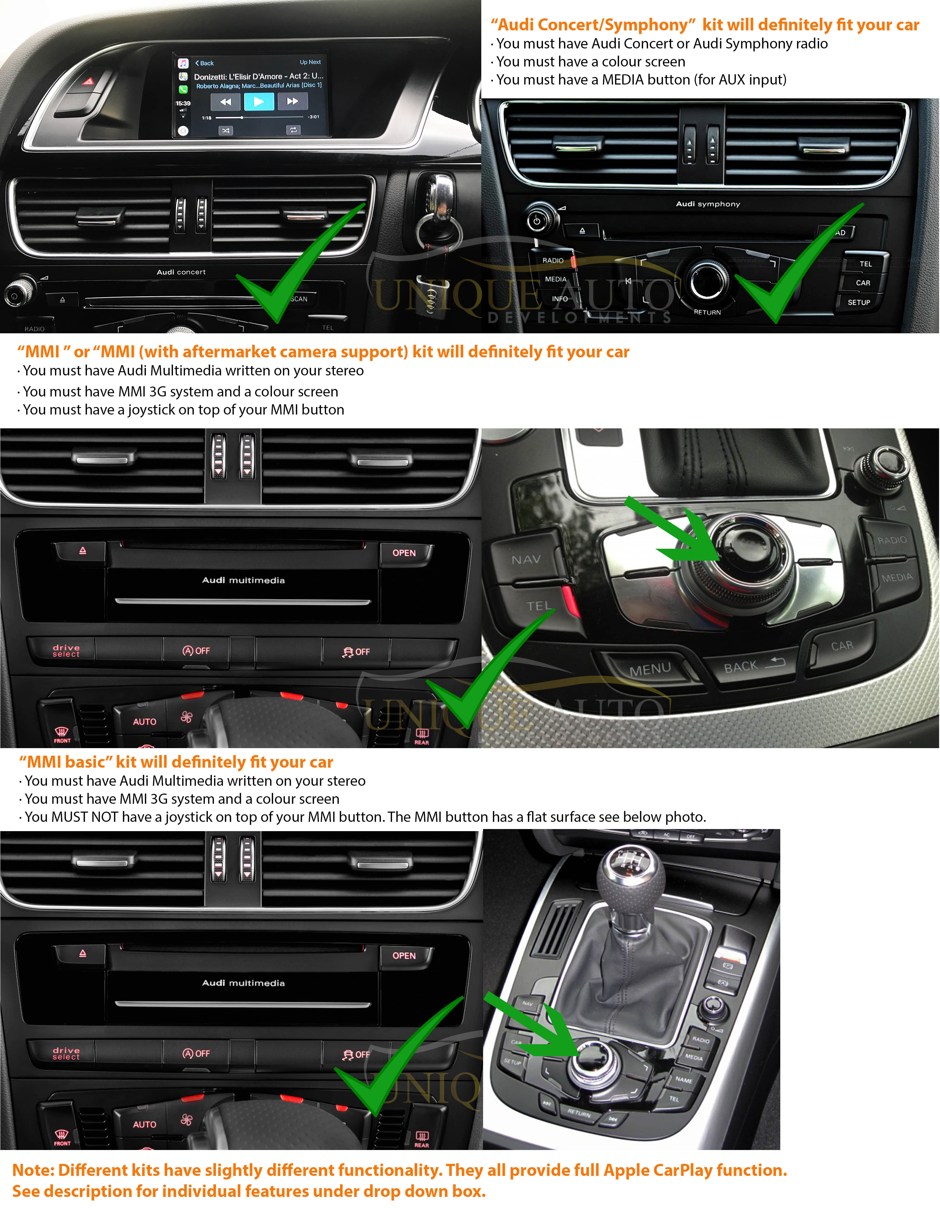 Wireless Apple CarPlay Android Auto Retrofit Kit Audi A4 A5 B8 2008-2016 -  Unique Auto Developments